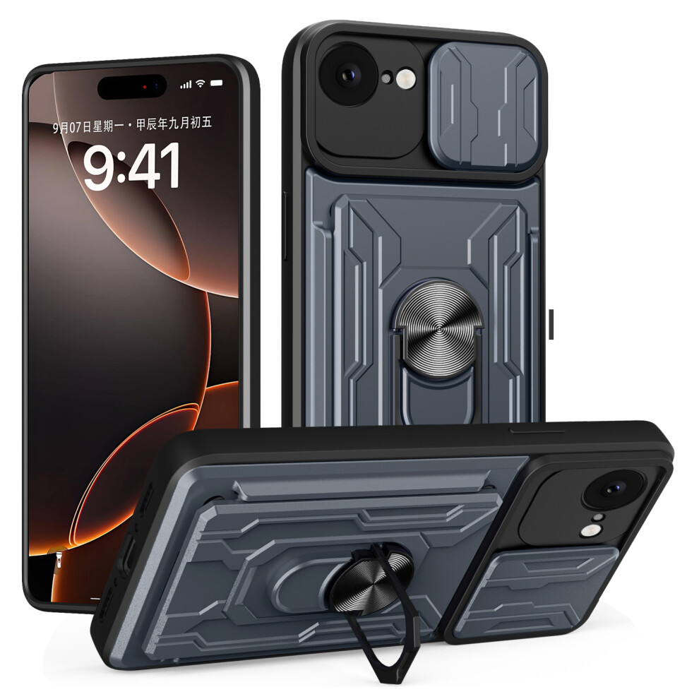 (Iphone 16E, Titanium ) For Iphone 16E Case Pc+Tpu Kickstand Phone Back Cover With Camera Slider Grey 6914281884942