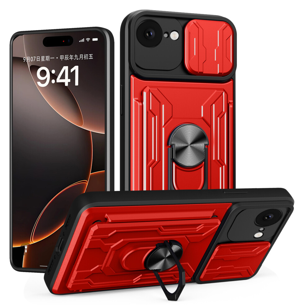 (Iphone 16E, ) For Iphone 16E Case Pc+Tpu Kickstand Phone Back Cover With Camera Slider Red 6914289878295