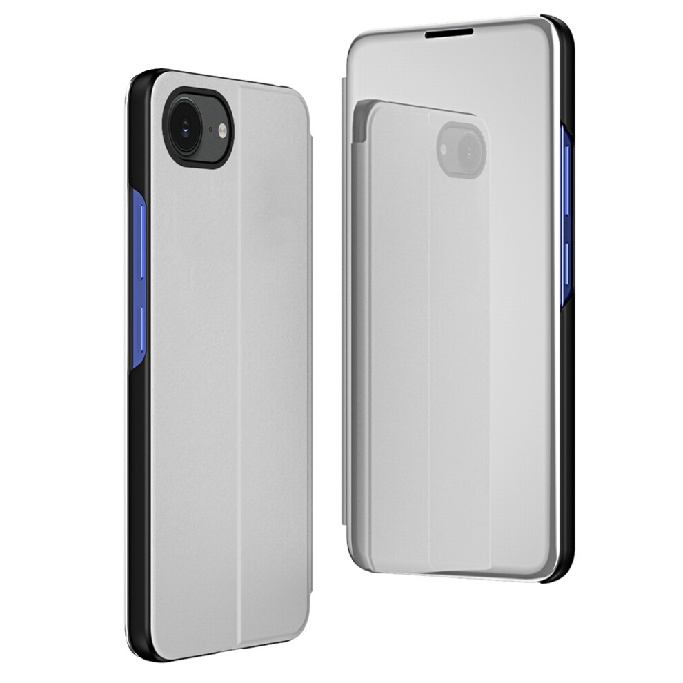 (Iphone 16E, ) For Iphone 16E Case View Window Stand Leather Flip Phone Cover Silver 6914283338887