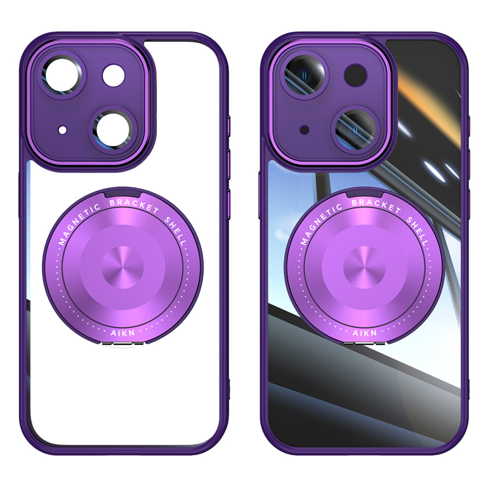 (Iphone 14, Dark ) For Iphone 14 Magnetic Case Pc+Tpu Phone Cover With Rotating Metal Kickstand,Lens Protector Purple 6914287261730