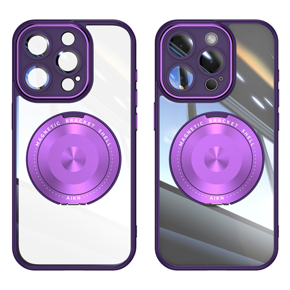 (Iphone 16 Pro, Dark ) For Iphone 16 Pro Magnetic Case Pc+Tpu Phone Cover With Rotating Metal Kickstand,Lens Protector Purple 6914283541485