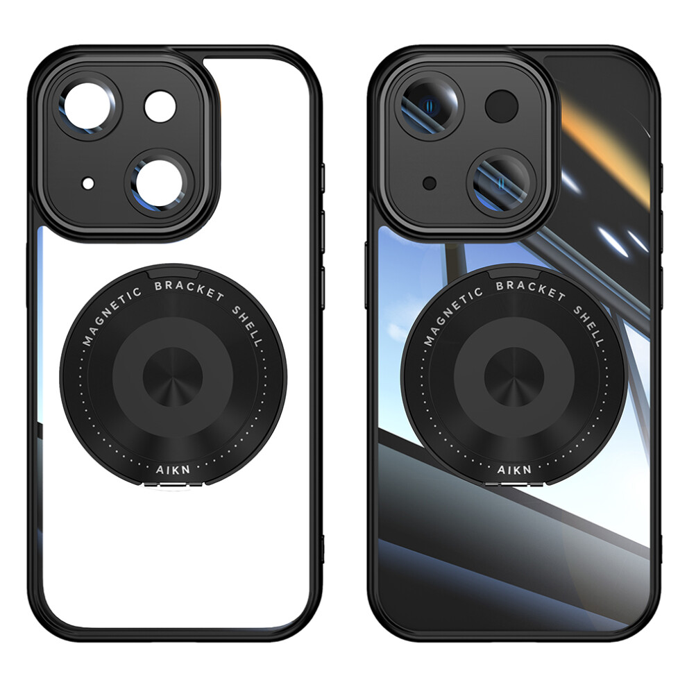 (Iphone 14, ) For Iphone 14 Magnetic Case Pc+Tpu Phone Cover With Rotating Metal Kickstand,Lens Protector Black 6914285168482