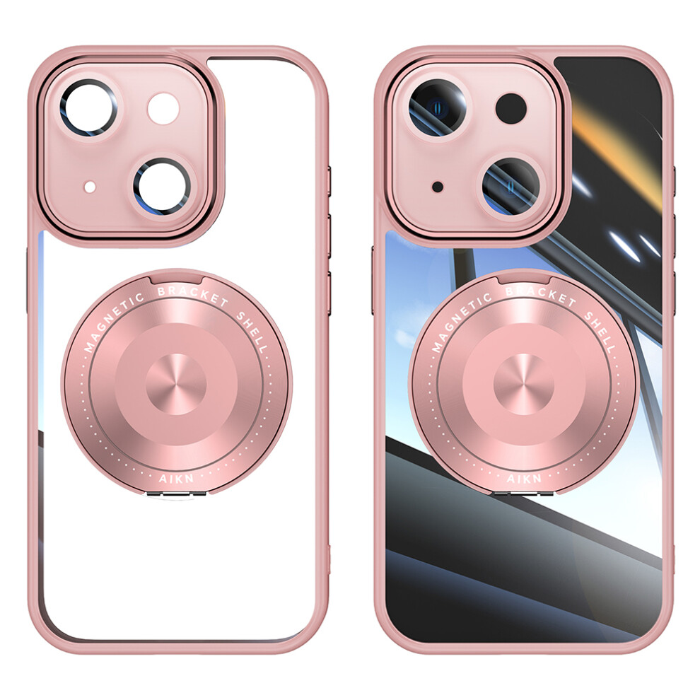 (Iphone 14, ) For Iphone 14 Magnetic Case Pc+Tpu Phone Cover With Rotating Metal Kickstand,Lens Protector Pink 6914284217730