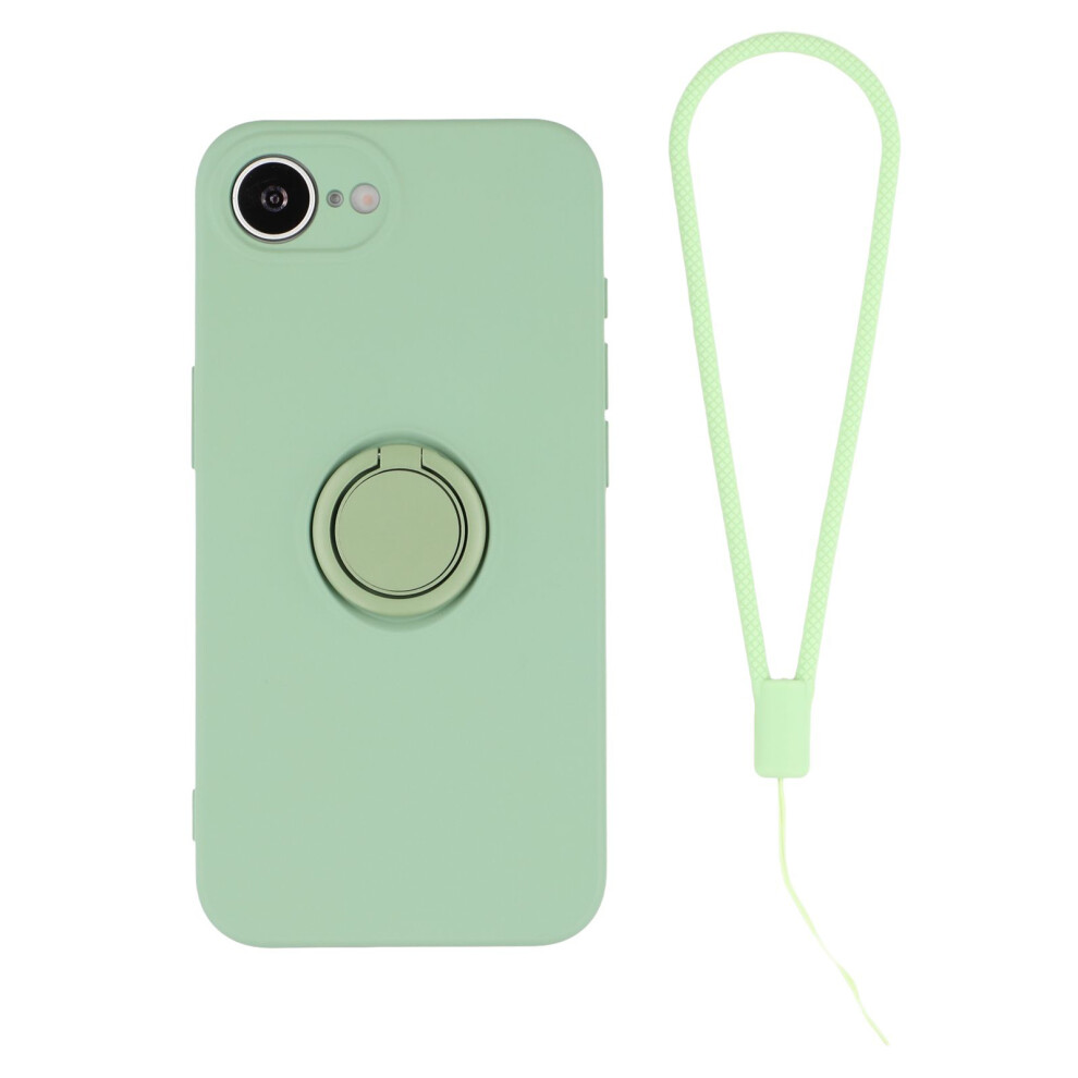 (Iphone 16E, ) For Iphone 16E Silicone Case With Strap Ring Kickstand Phone Cover Green 6914281294772