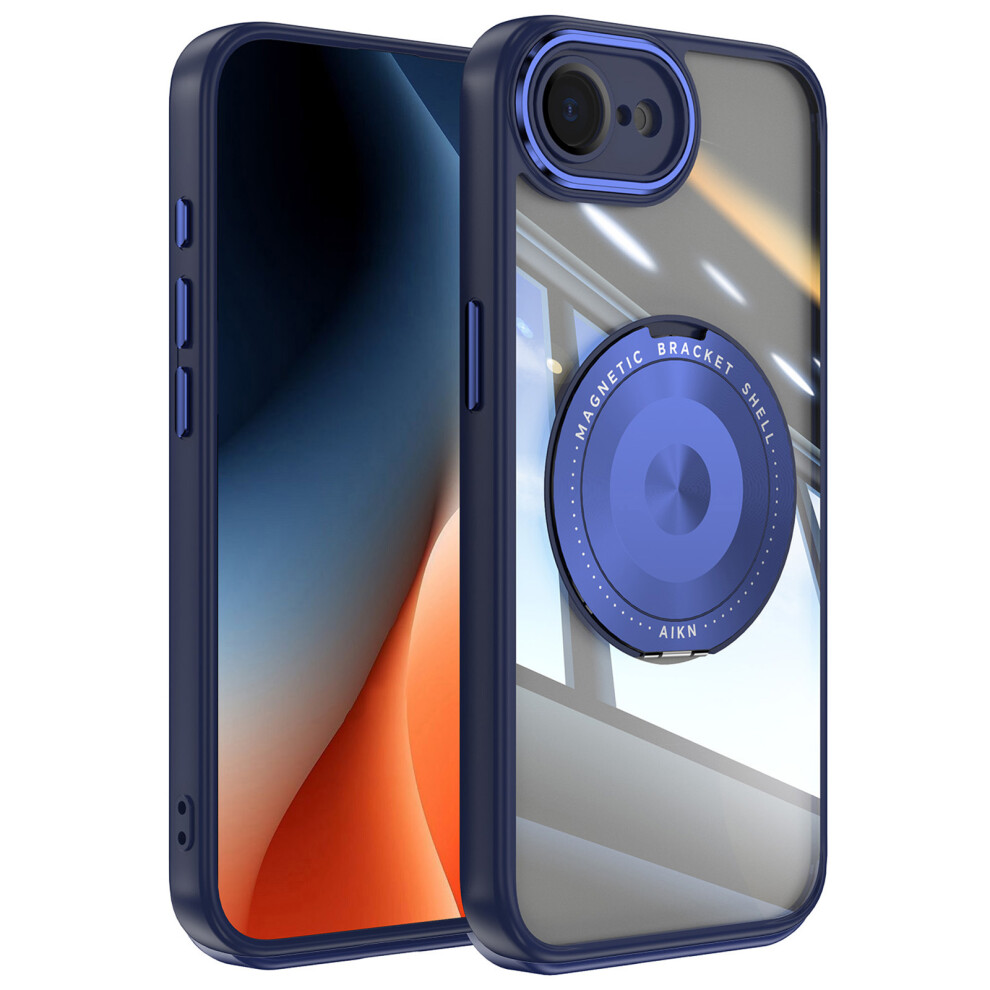 (Iphone 16E, ) For Iphone 16E Magnetic Case Pc+Tpu Phone Cover With Rotating Metal Kickstand,Lens Protector Blue 6914284675868