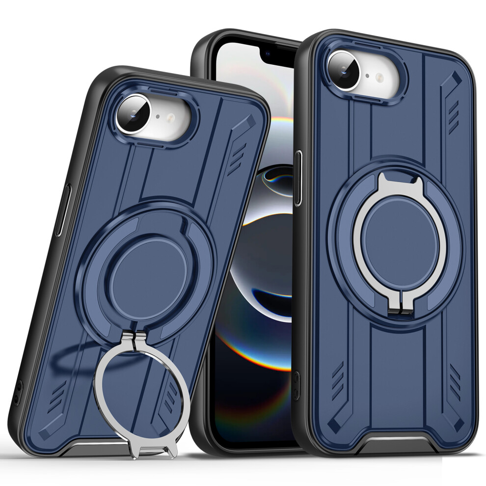 (Iphone 16E, ) For Iphone 16E Case Compatible With Magsafe Rotating Ring Kickstand Pc+Tpu Shockproof Phone Cover Blue 6914287581876