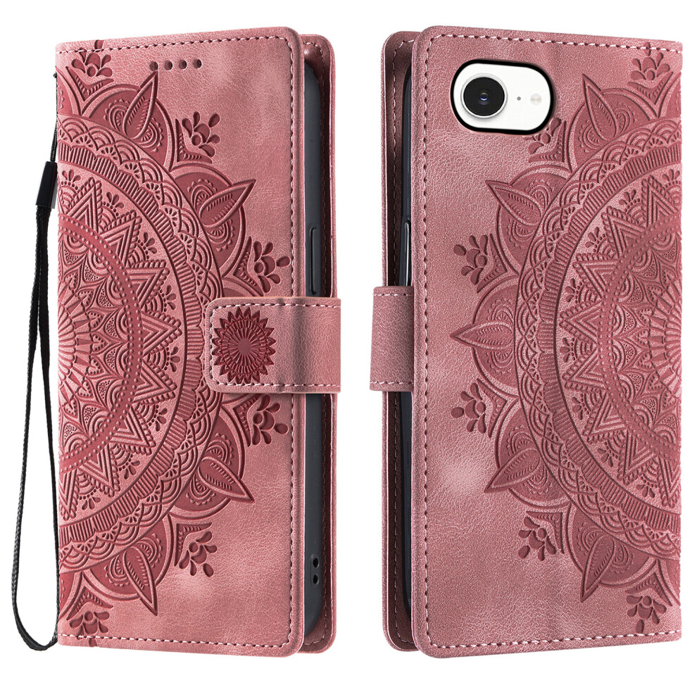 (Iphone 16E, Rose ) For Iphone 16E Case Imprinted Totem Skin Feel Wallet Leather Phone Cover Gold 6914289964592