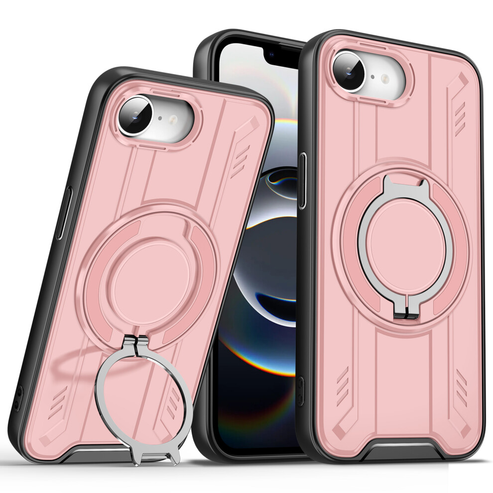 (Iphone 16E, ) For Iphone 16E Case Compatible With Magsafe Rotating Ring Kickstand Pc+Tpu Shockproof Phone Cover Pink 6914282439820