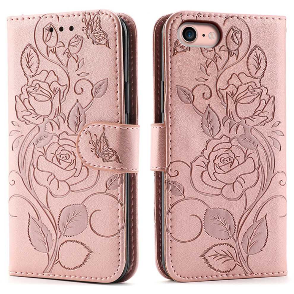 (Iphone 16E, Rose ) For Iphone 16E Case Wallet Stand Imprinted Rose Butterfly Pu Leather Phone Cover Gold 6914281302125