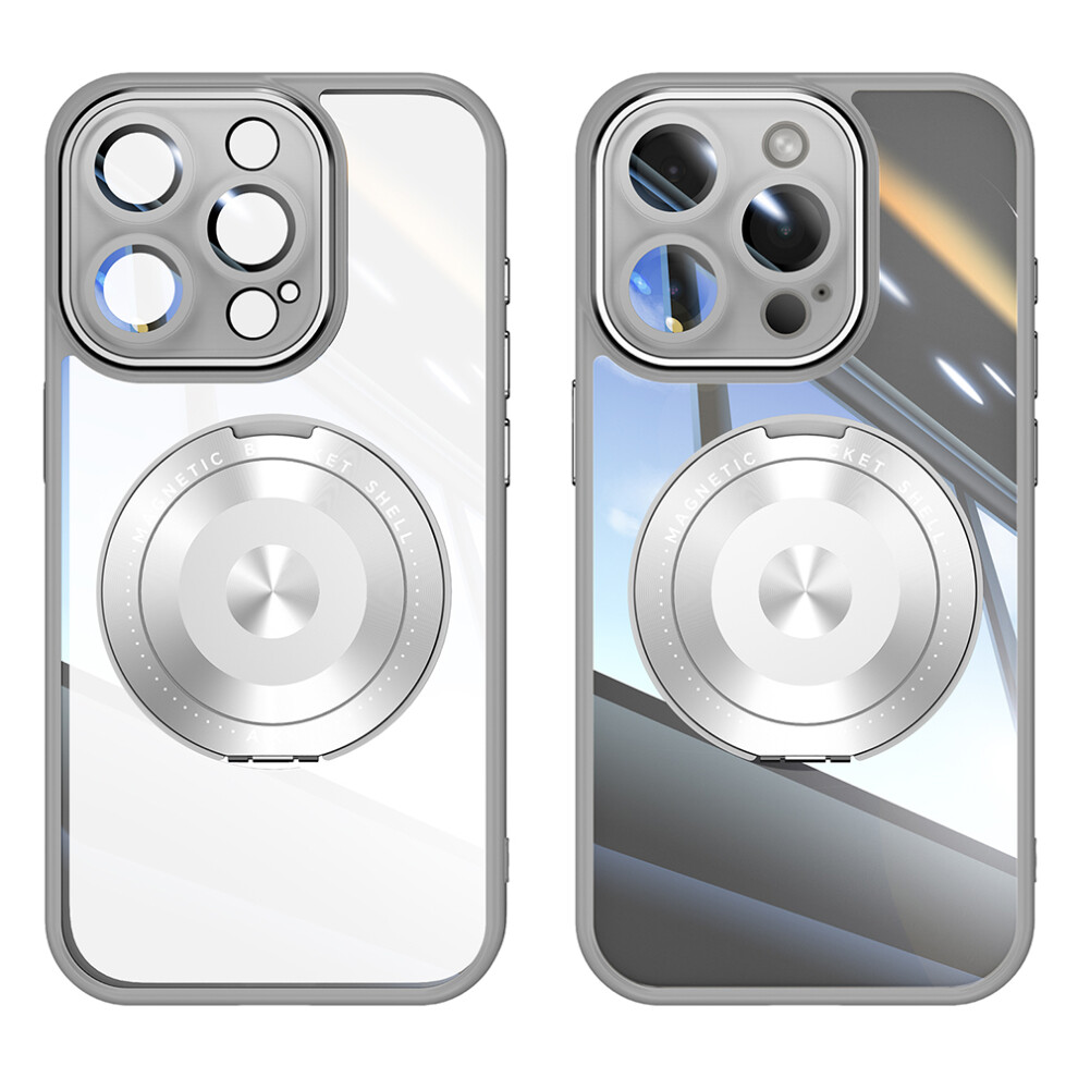 (Iphone 16 Pro Max, Titanium ) For Iphone 16 Pro Max Magnetic Case Pc+Tpu Phone Cover With Rotating Metal Kickstand,Lens Protector Grey 6914280978345