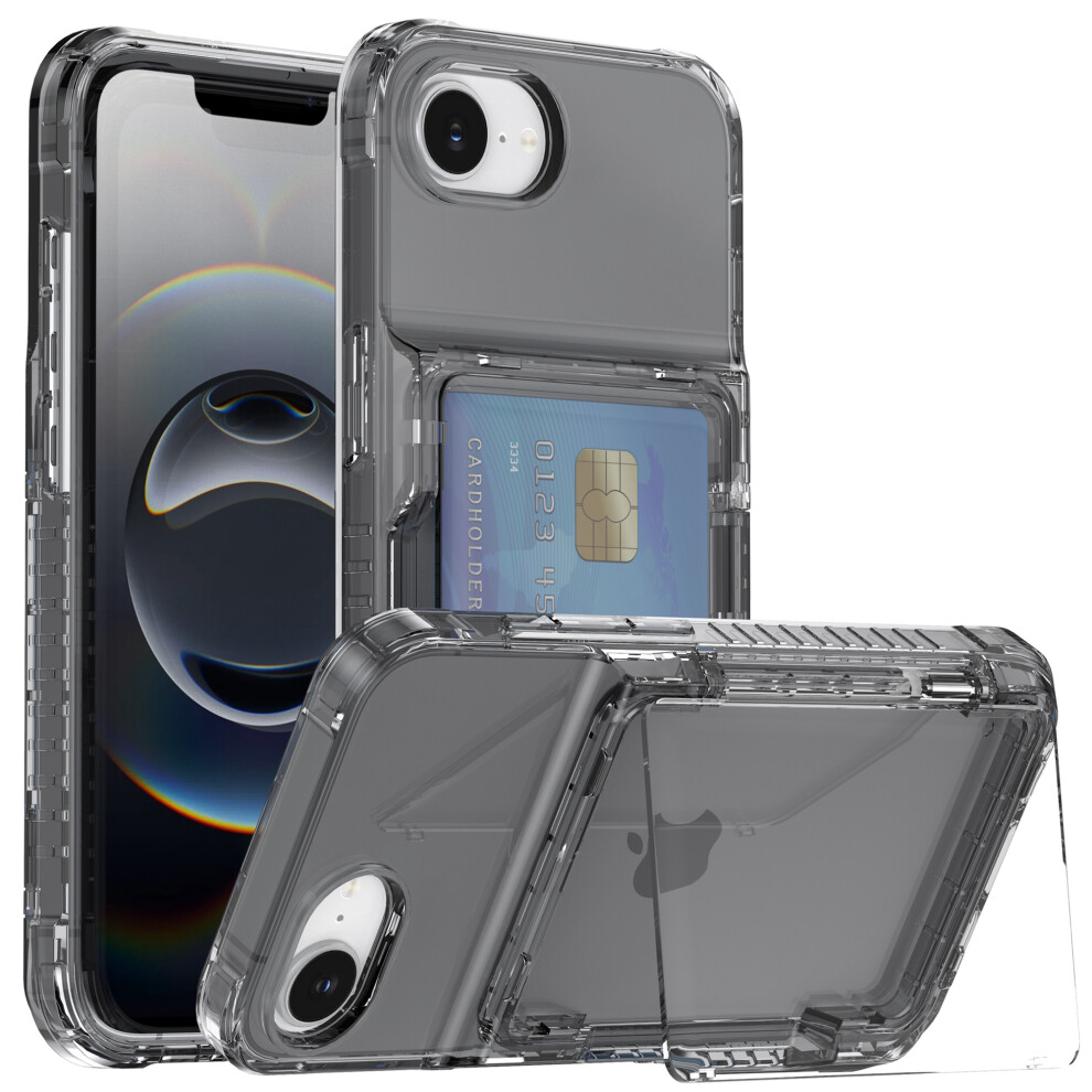 (Iphone 16E, Transparent ) For Iphone 16E Clear Case Pc+Tpu Phone Cover Card Holder Kickstand Black 6914286914002