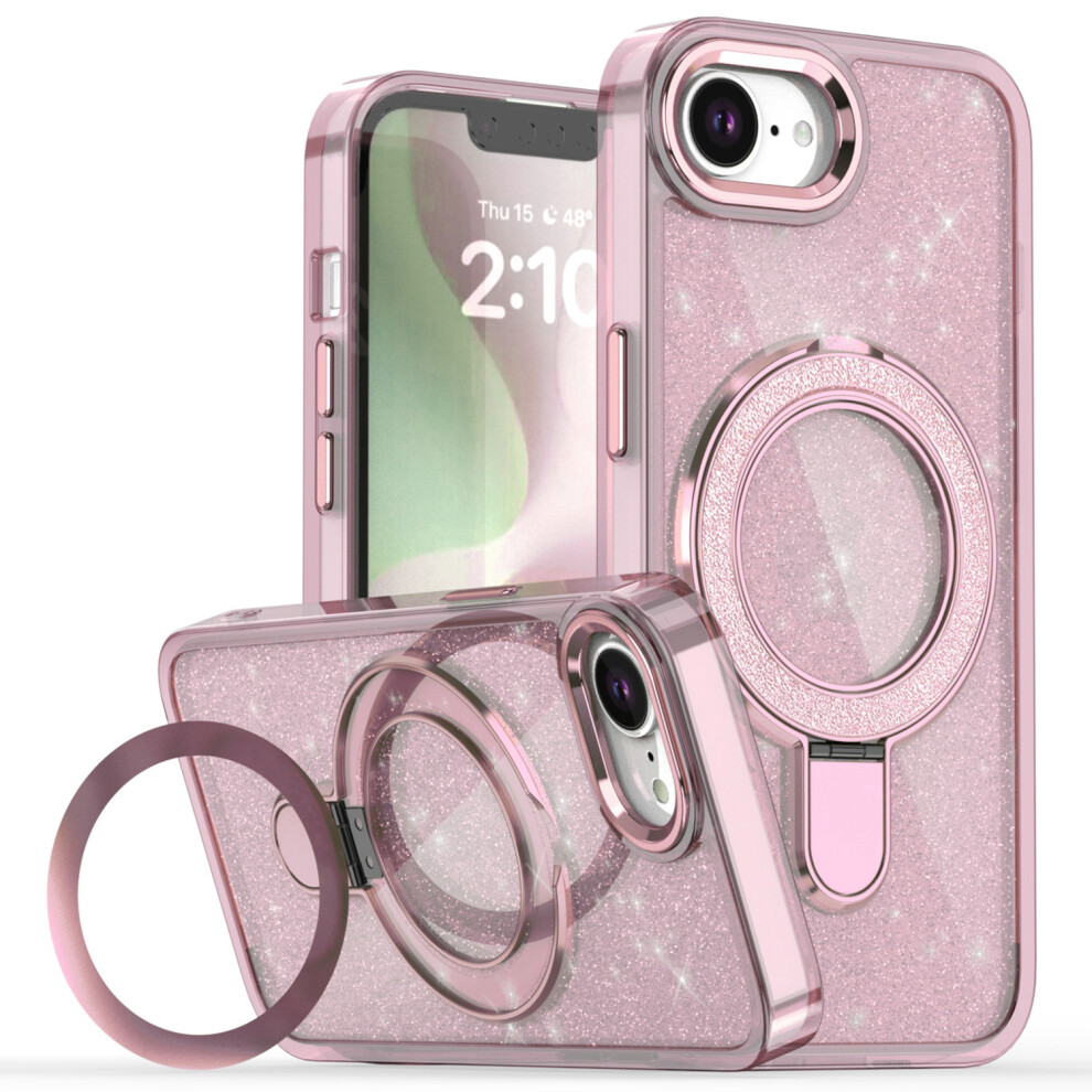 (Iphone 16E, ) For Iphone 16E Case Glitter Design Tpu+Pc Kickstand Phone Protector Pink 6914281818169