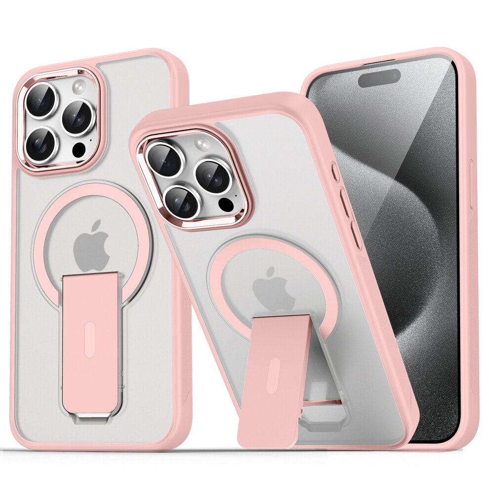 (Iphone 15 Pro Max, ) For Iphone 15 Pro Max Case Compatible With Magsafe Pc+Tpu Phone Cover With Kickstand Pink 6914288513081