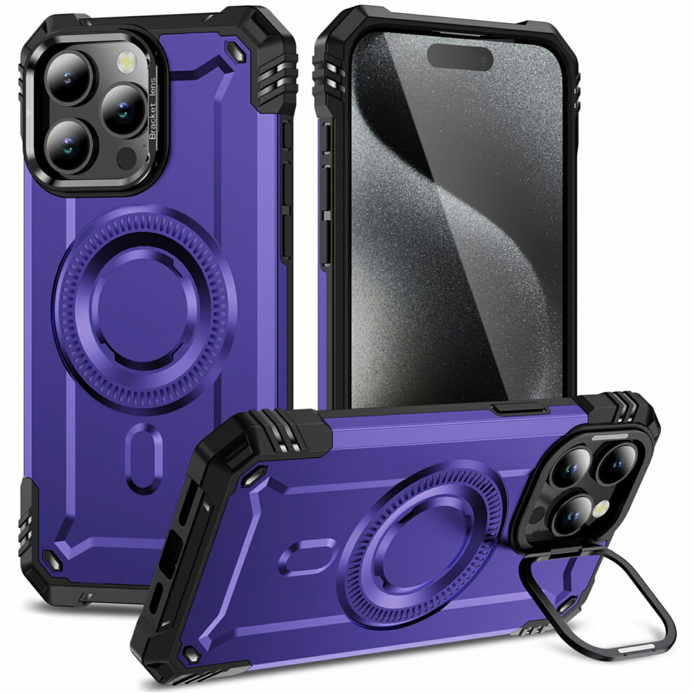 (Iphone 15 Pro Max, ) For Iphone 15 Pro Max Magnetic Case Lens Kickstand Pc+Tpu Shockproof Phone Cover Purple 6914288690058