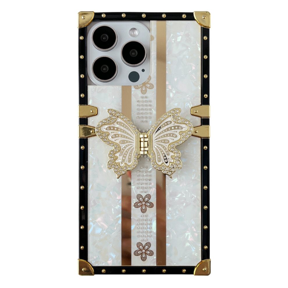 (Iphone 16 Pro Max, ) For Iphone 16 Pro Max Case Tpu+Pc Electroplated Butterfly Kickstand Phone Cover White 6914281971307
