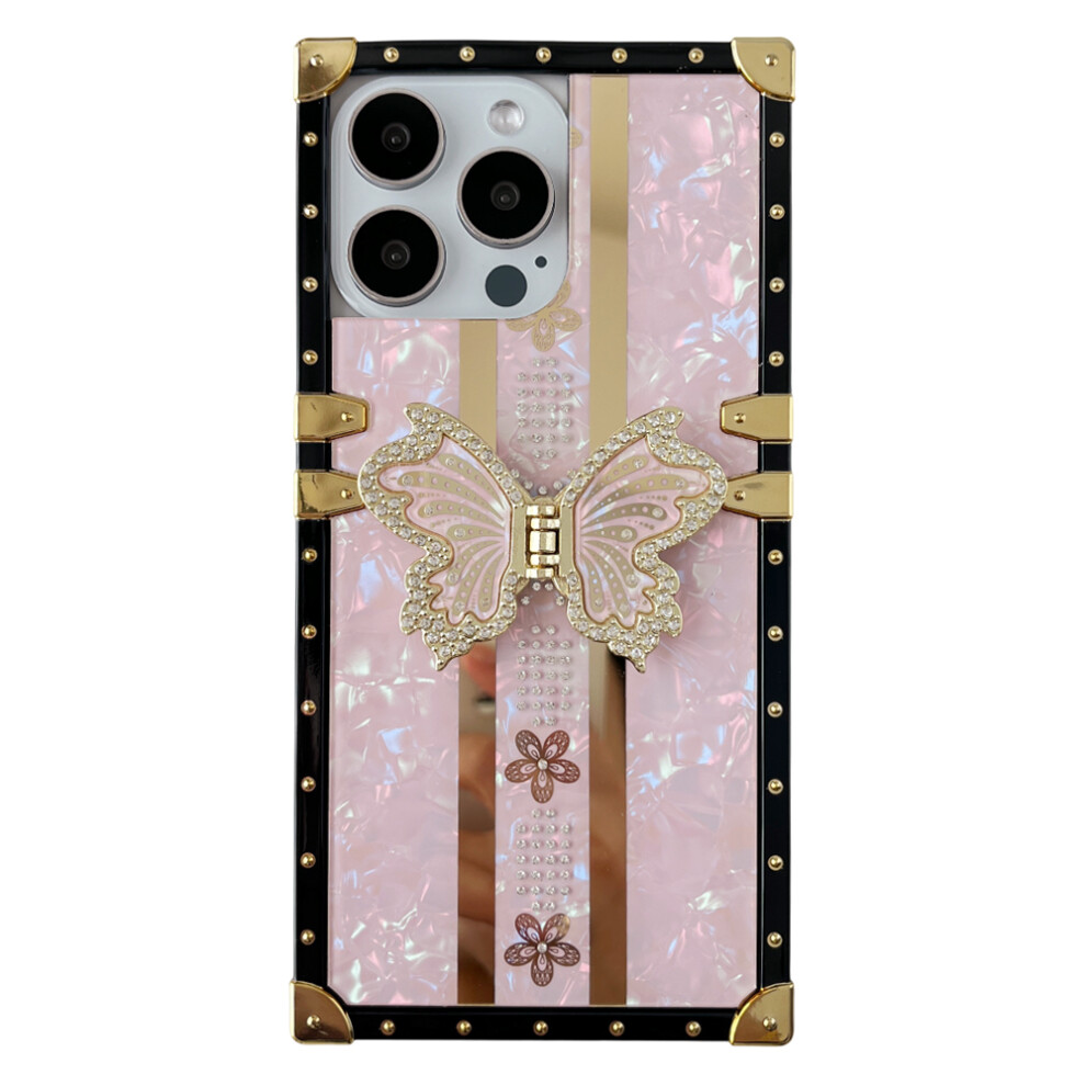 (Iphone 16 Pro Max, ) For Iphone 16 Pro Max Case Tpu+Pc Electroplated Butterfly Kickstand Phone Cover Pink 6914280857695