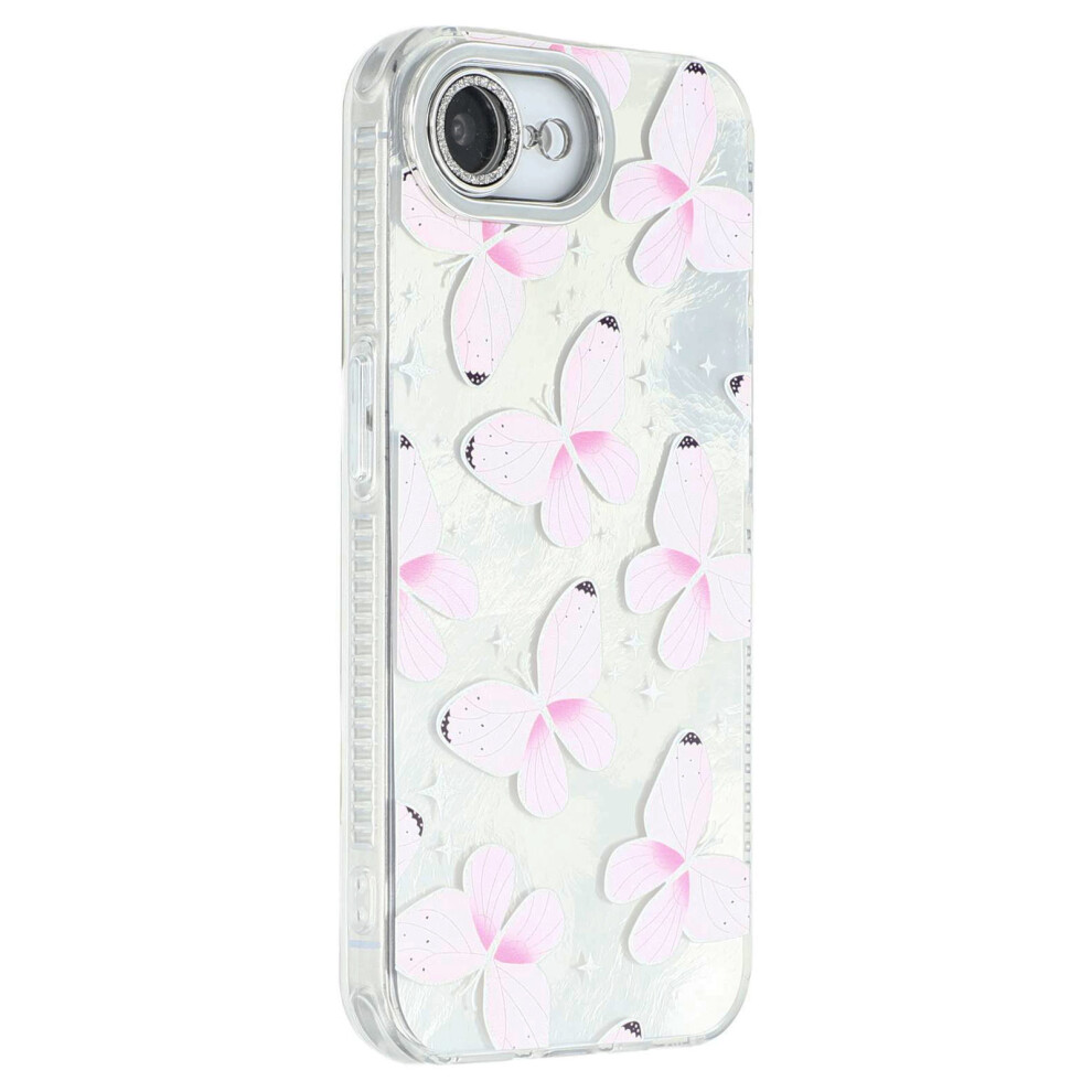 (Iphone 16E, Hu5) For Iphone 16E Case Electroplated Floral Pattern Imd Tpu+Pc Phone Back Cover With Glass Lens Film 6914280783369