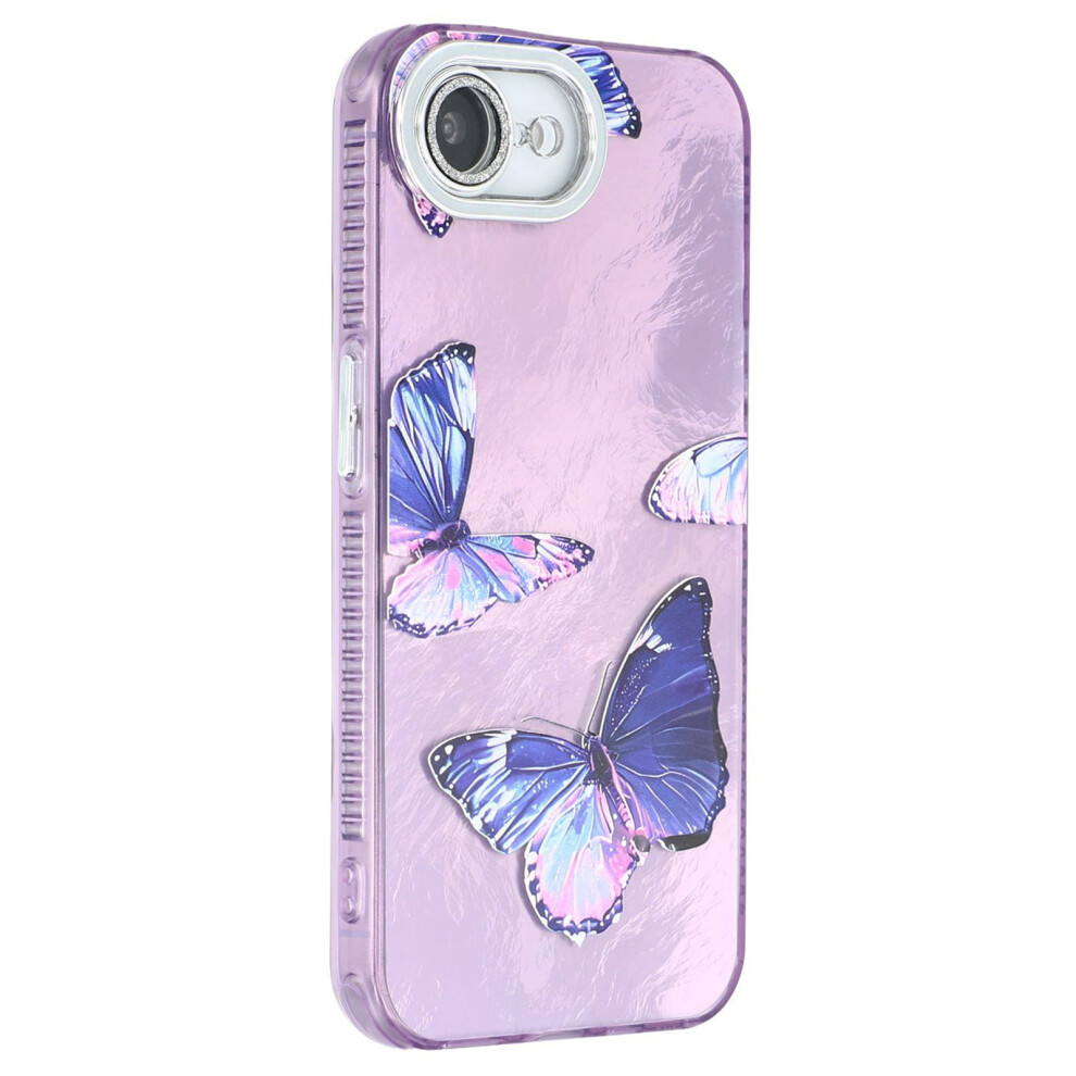(Iphone 16E, Hu4) For Iphone 16E Case Electroplated Floral Pattern Imd Tpu+Pc Phone Back Cover With Glass Lens Film 6914282524908