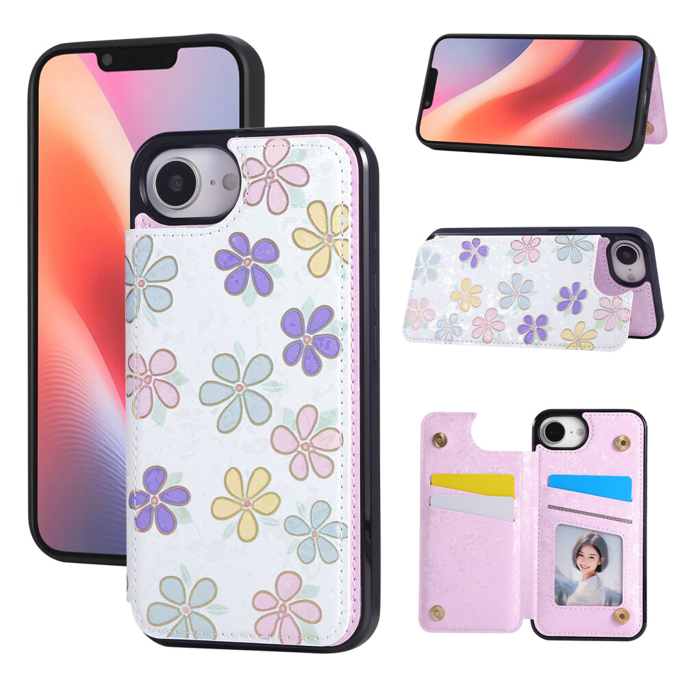 (Iphone 16E, Flowers) For Iphone 16E Case Flower Leather Tpu Rfid Blocking Phone Cover Card Slots 6914289970289
