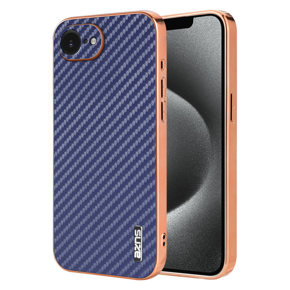 (Iphone 16E, ) Azns For Iphone 16E Case Electroplating Carbon Fiber Texture Pu+Tpu Phone Cover Blue 6914285197055