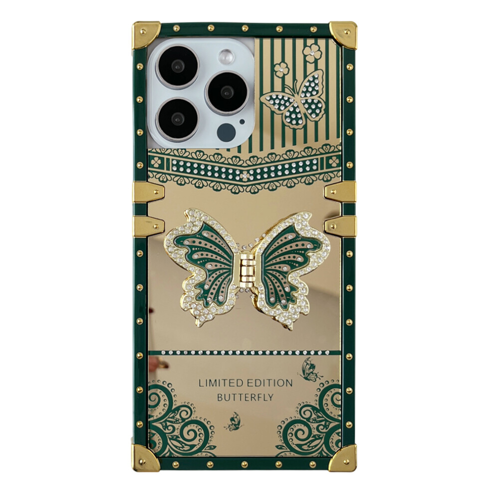 (Iphone 16 Pro, Blackish ) For Iphone 16 Pro Case Electroplated Tpu+Pc Phone Cover With Butterfly Kickstand Green 6914284237998