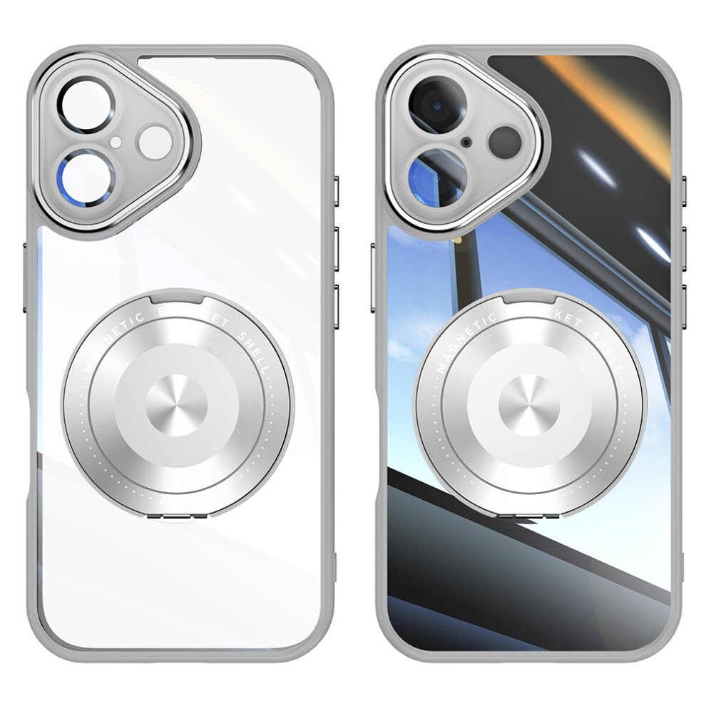 (Iphone 16, Titanium ) For Iphone 16 Magnetic Case Pc+Tpu Phone Cover With Rotating Metal Kickstand,Lens Protector Grey 6914289549898