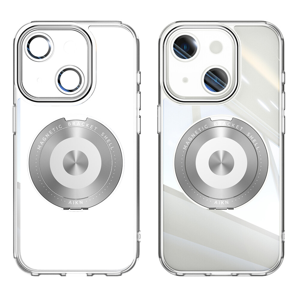 (Iphone 15, Matte ) For Iphone 15 Magnetic Case Pc+Tpu Phone Cover With Rotating Metal Kickstand,Lens Protector White 6914284533380