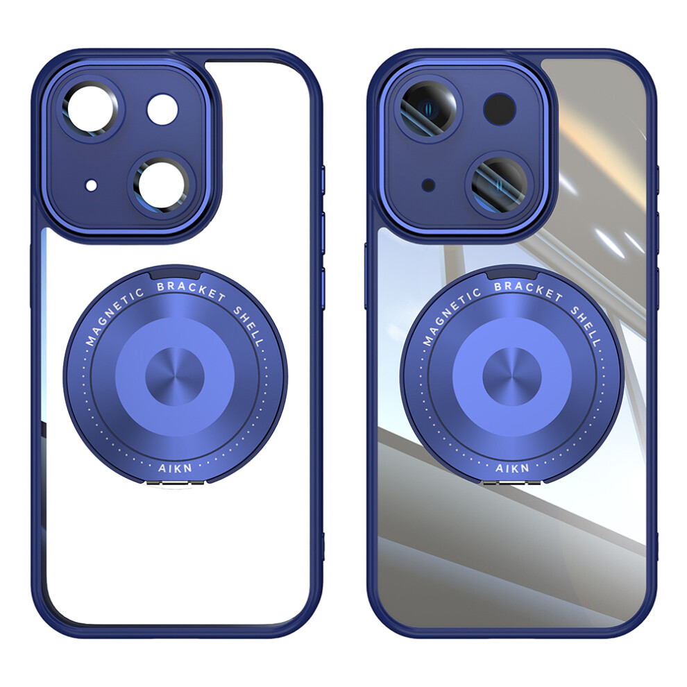 (Iphone 15, ) For Iphone 15 Magnetic Case Pc+Tpu Phone Cover With Rotating Metal Kickstand,Lens Protector Blue 6914286128263