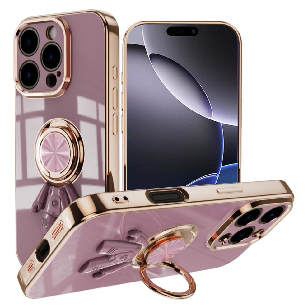 (Iphone 16 Pro, ) For Iphone 16 Pro Case With Astronaut Ring Kickstand 6D Electroplating Tpu Phone Cover Purple 6914280050119