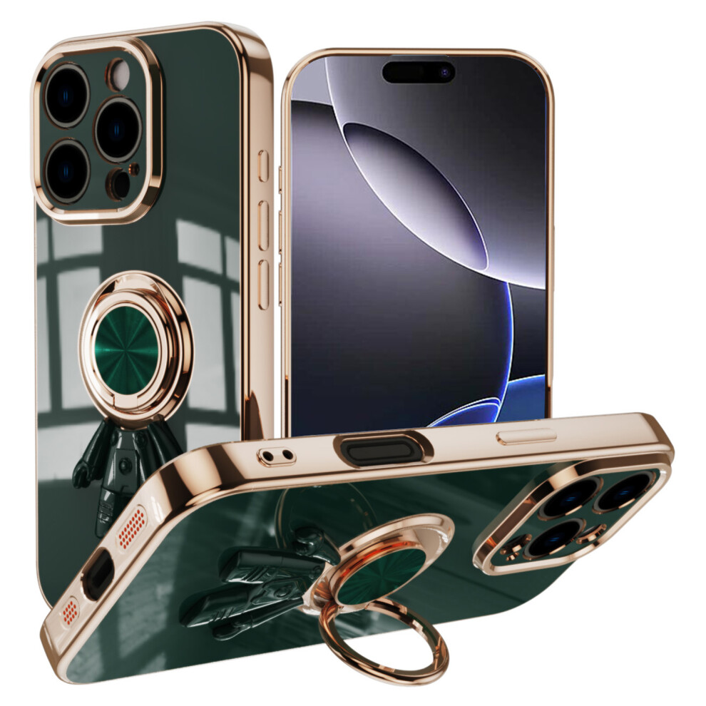 (Iphone 16 Pro, Midnight ) For Iphone 16 Pro Case With Astronaut Ring Kickstand 6D Electroplating Tpu Phone Cover Green 6914283638161