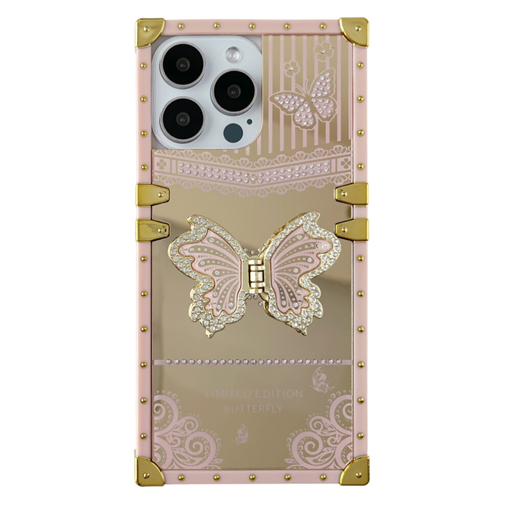 (Iphone 16 Pro Max, ) For Iphone 16 Pro Max Case Electroplated Tpu+Pc Phone Cover With Butterfly Kickstand Pink 6914281729748