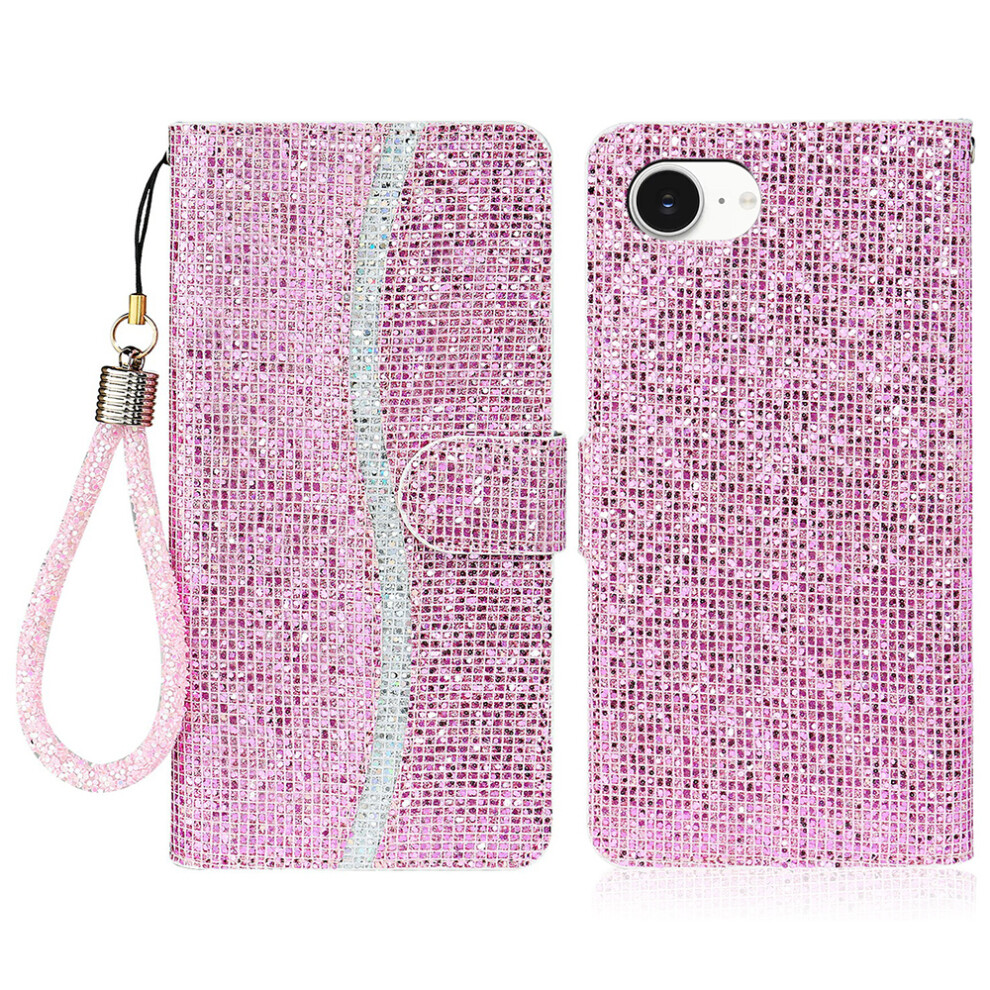 (Iphone 16E, ) For Iphone 16E Case Pu Leather Wallet Card Slots Glitter Phone Cover Pink