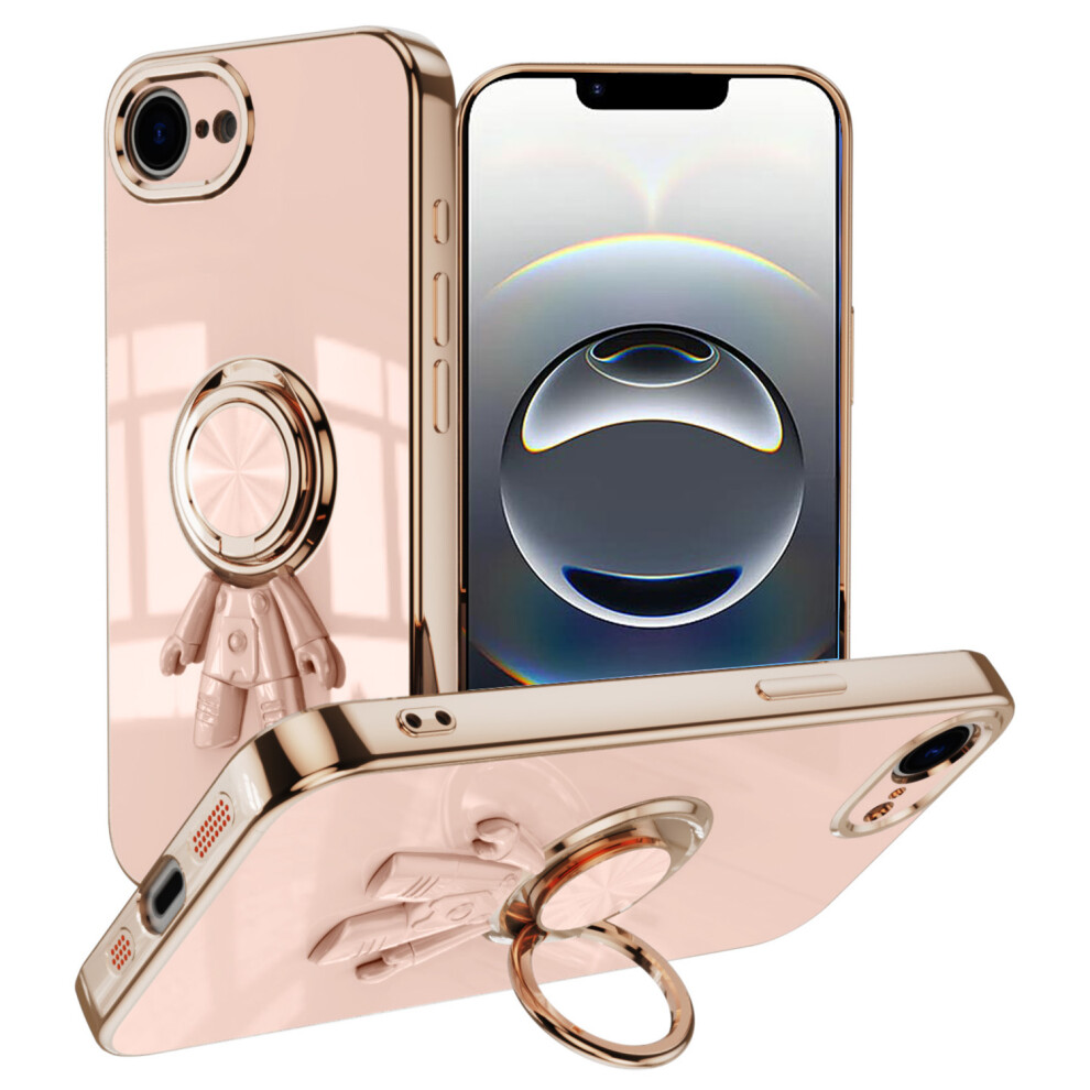 (Iphone 16E, ) For Iphone 16E Case With Astronaut Ring Kickstand 6D Electroplating Tpu Phone Cover Pink 6914289906295