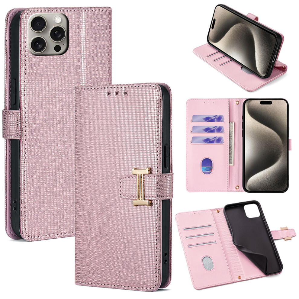 (Iphone 15 Pro Max, Rose ) For Iphone 15 Pro Max Case Wallet Sequins Leather Crossbody Phone Cover Gold 6914280721347