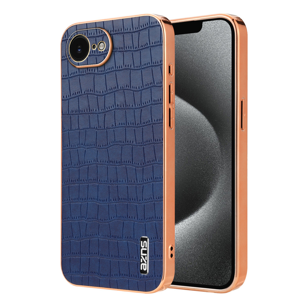 (Iphone 16E, ) Azns For Iphone 16E Case Electroplating Crocodile Texture Pu+Tpu Phone Cover Blue 6914288250078