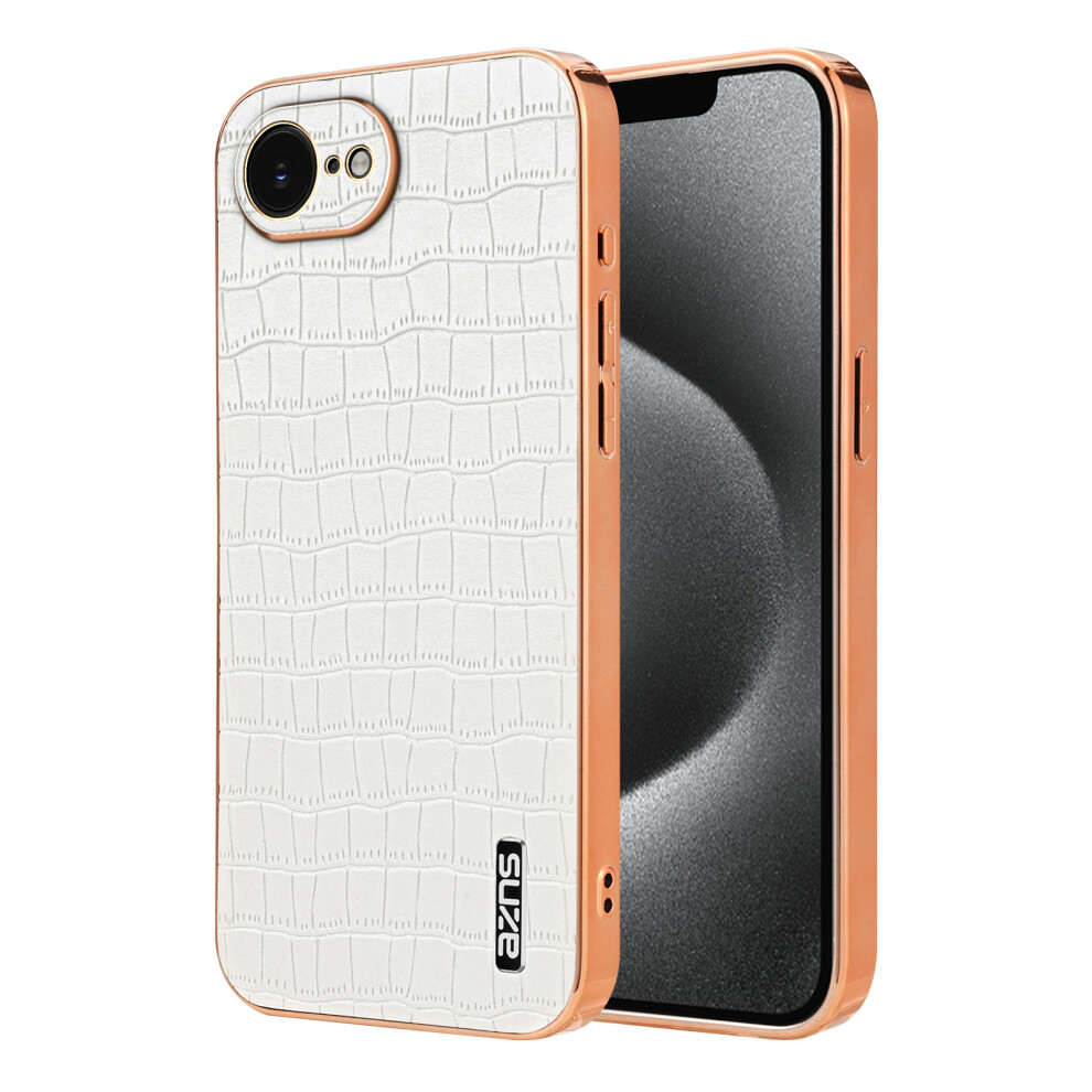 (Iphone 16E, ) Azns For Iphone 16E Case Electroplating Crocodile Texture Pu+Tpu Phone Cover White 6914286648761