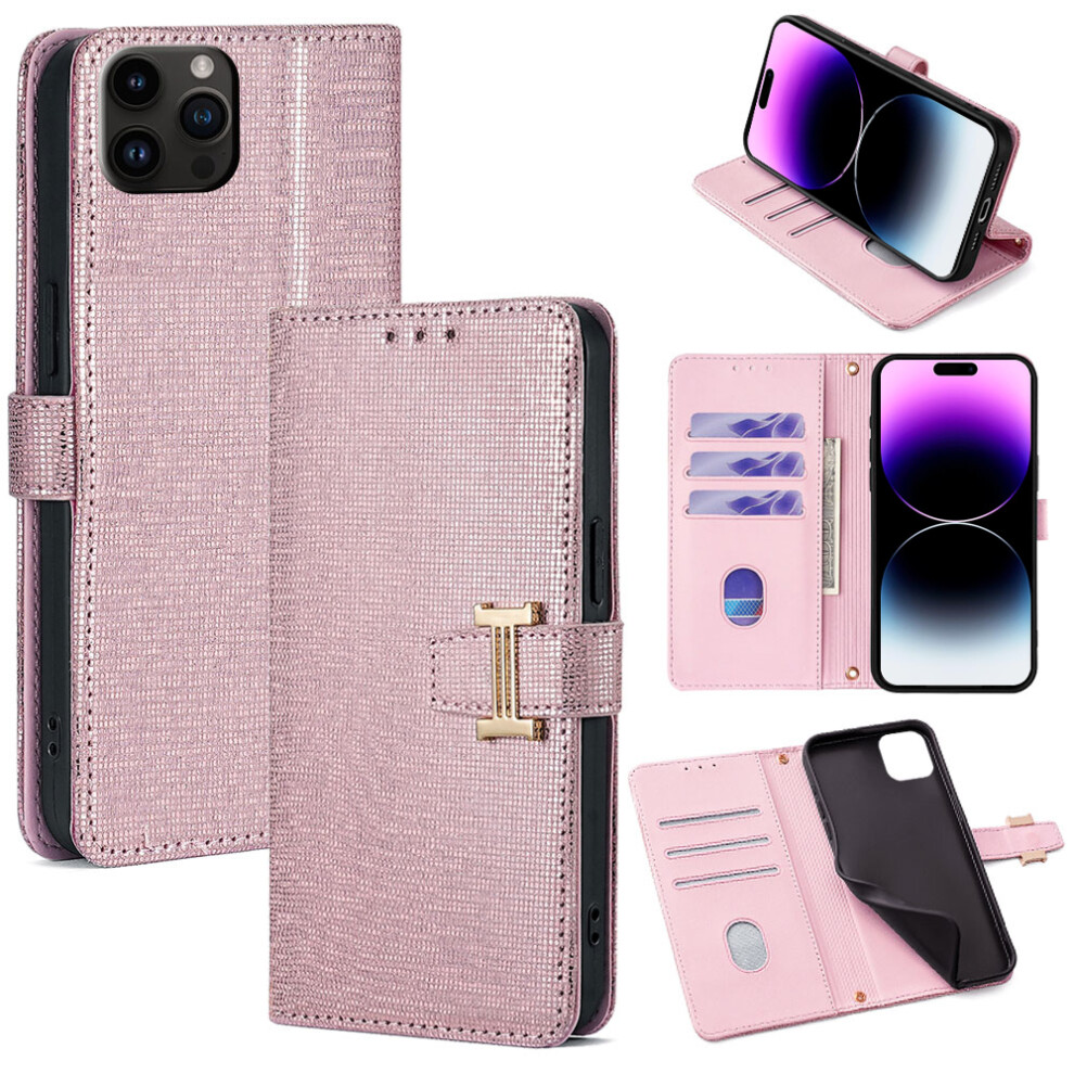 (Iphone 14 Pro Max, Rose ) For Iphone 14 Pro Max Case Wallet Sequins Leather Crossbody Phone Cover Gold 6914280080321