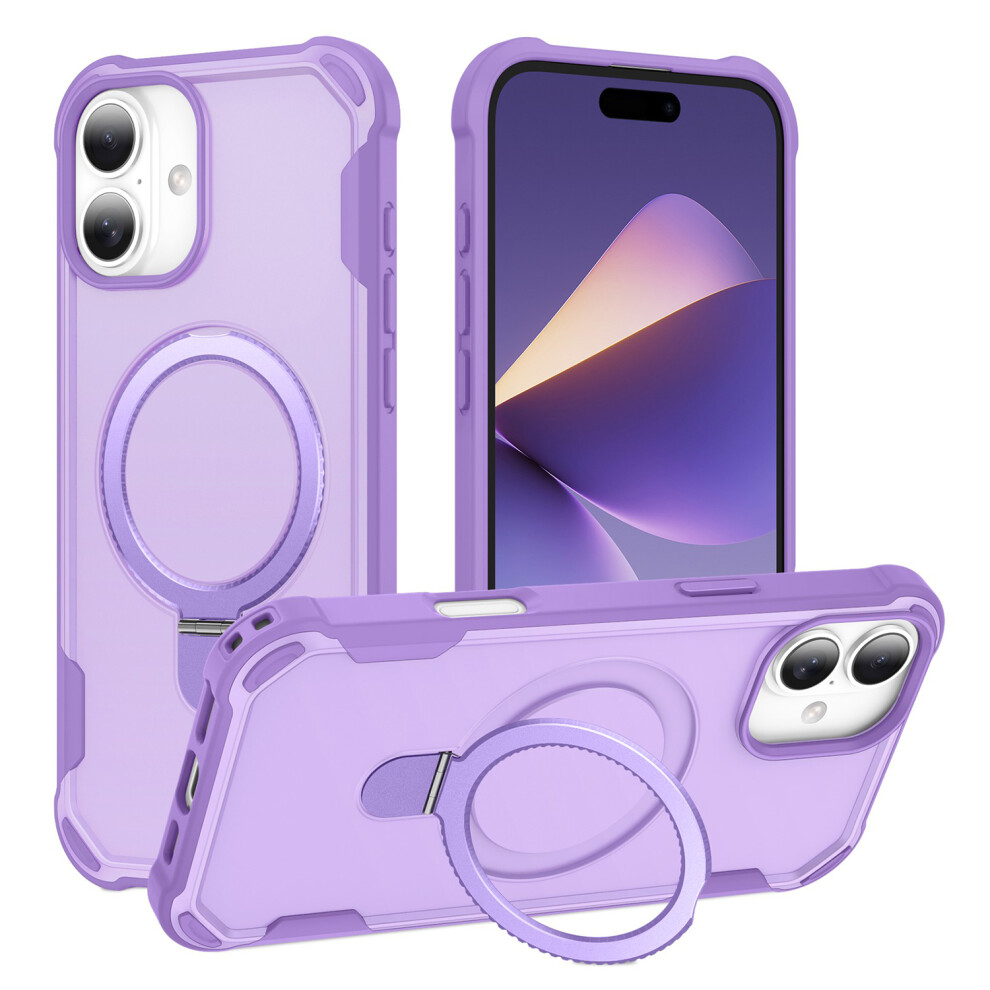 (Iphone 16, ) For Iphone 16 Case Compatible With Magsafe Kickstand Tpu+Pc Shockproof Phone Back Cover Purple 6914282493068