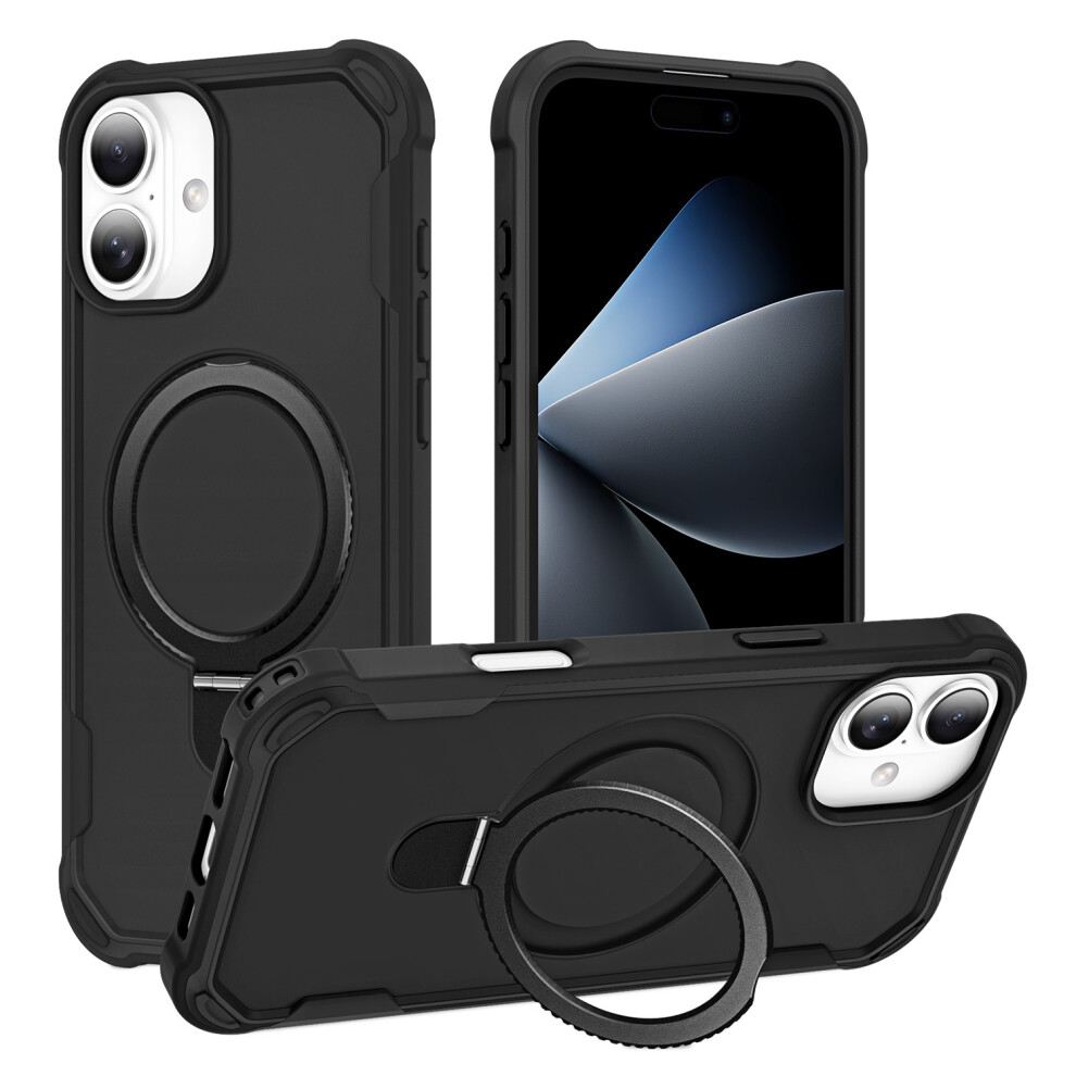 (Iphone 16, ) For Iphone 16 Case Compatible With Magsafe Kickstand Tpu+Pc Shockproof Phone Back Cover Black 6914280224831