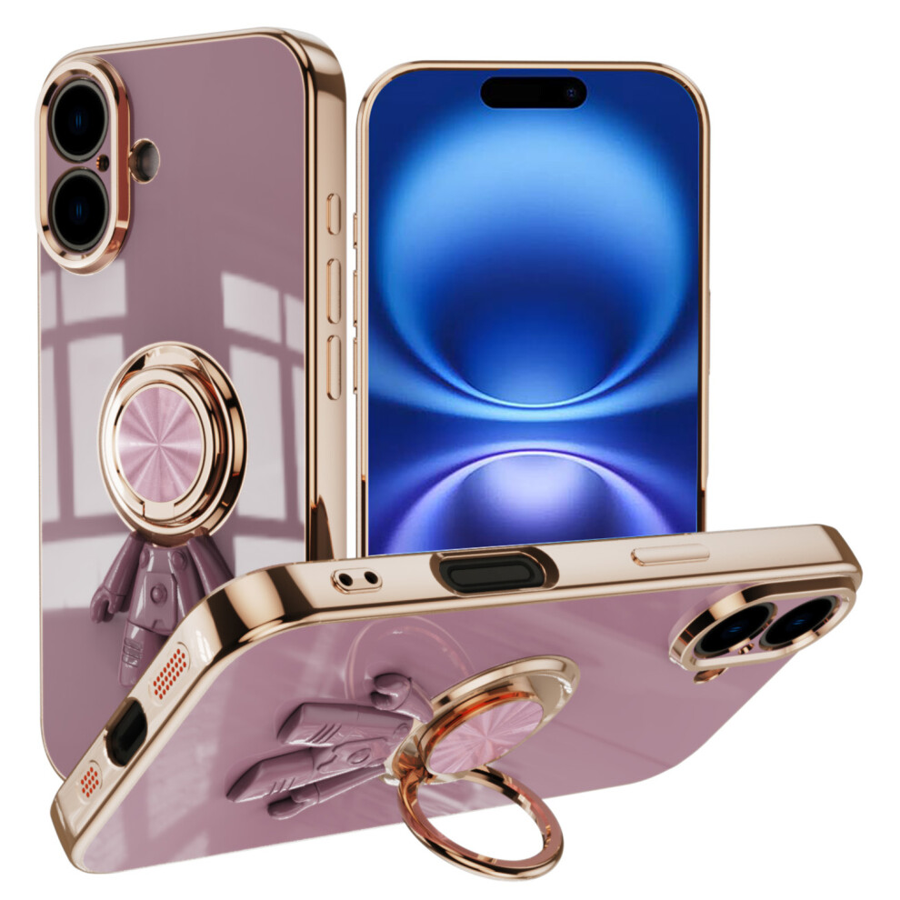 (Iphone 16 Plus, ) For Iphone 16 Plus Case With Astronaut Ring Kickstand 6D Electroplating Tpu Phone Cover Purple 6914285590016