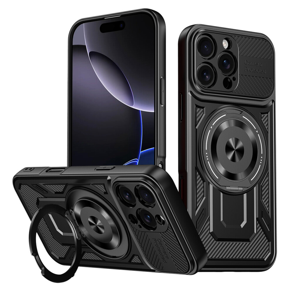 (Iphone 16 Pro Max, ) For Iphone 16 Pro Max Case Compatible With Magsafe Rotating Kickstand Tpu+Pc Phone Cover Black 6914280574172