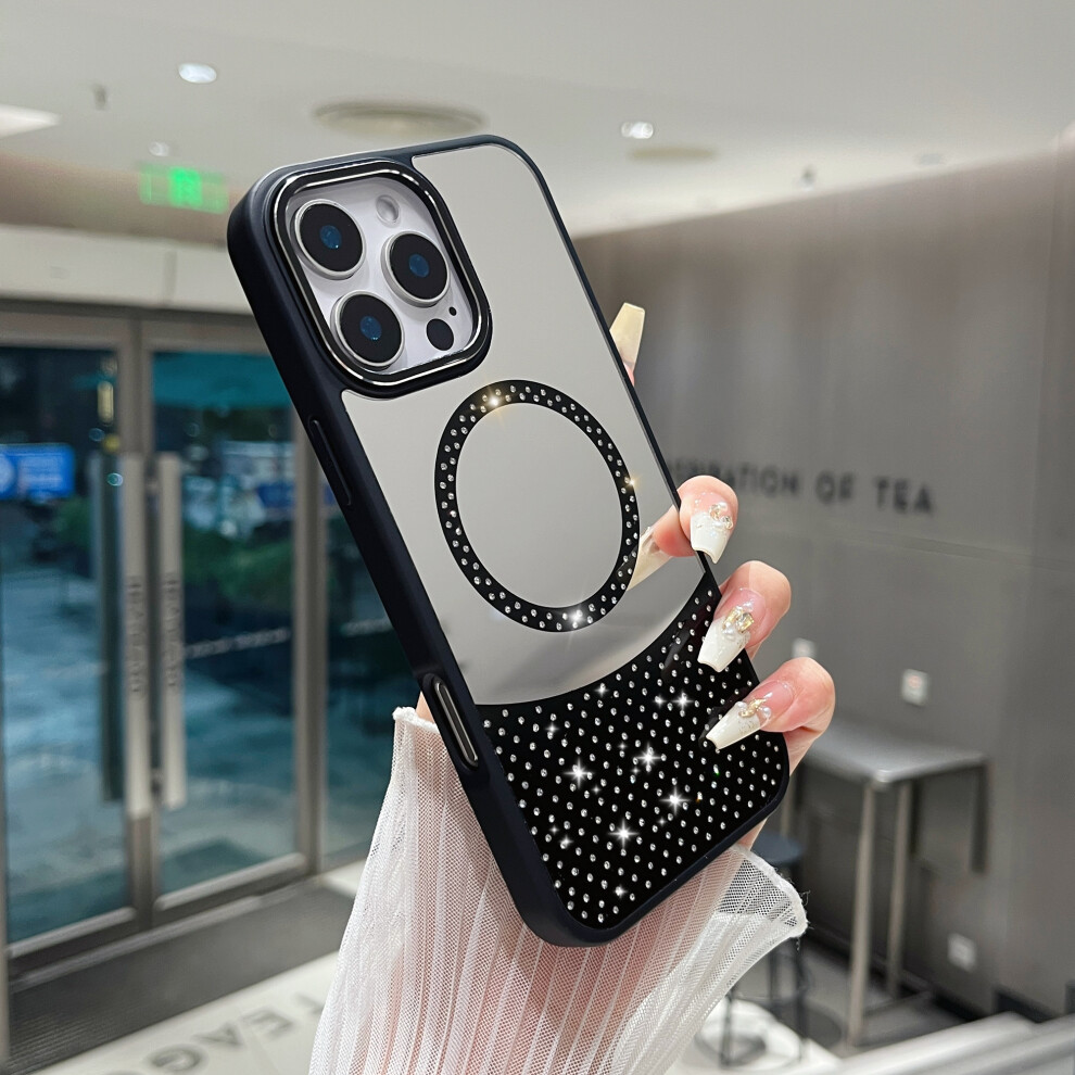 (Iphone 16 Pro, ) For Iphone 16 Pro Magnetic Case Mirror Surface Tpu+Pc Shockproof Phone Cover Black 6914289905977