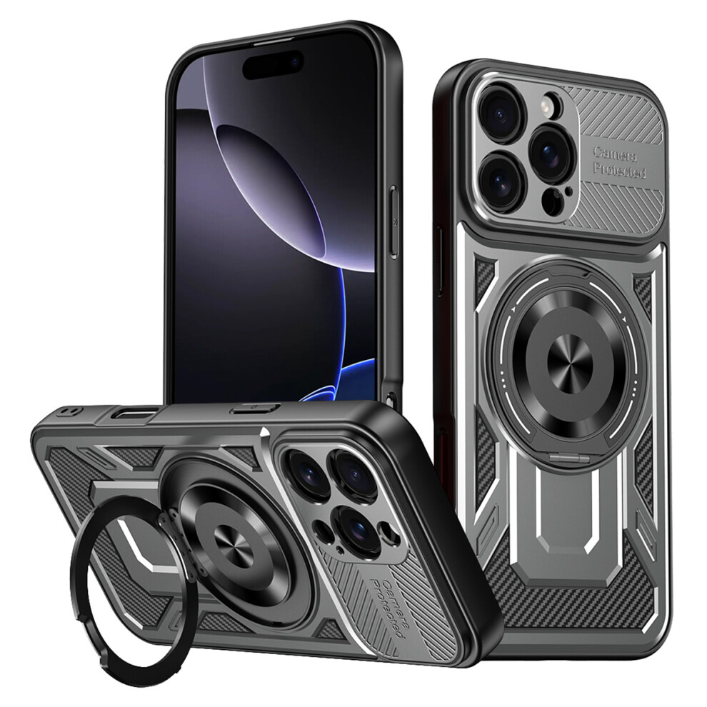 (Iphone 16 Pro Max, ) For Iphone 16 Pro Max Case Compatible With Magsafe Rotating Kickstand Tpu+Pc Phone Cover Grey 6914286680211