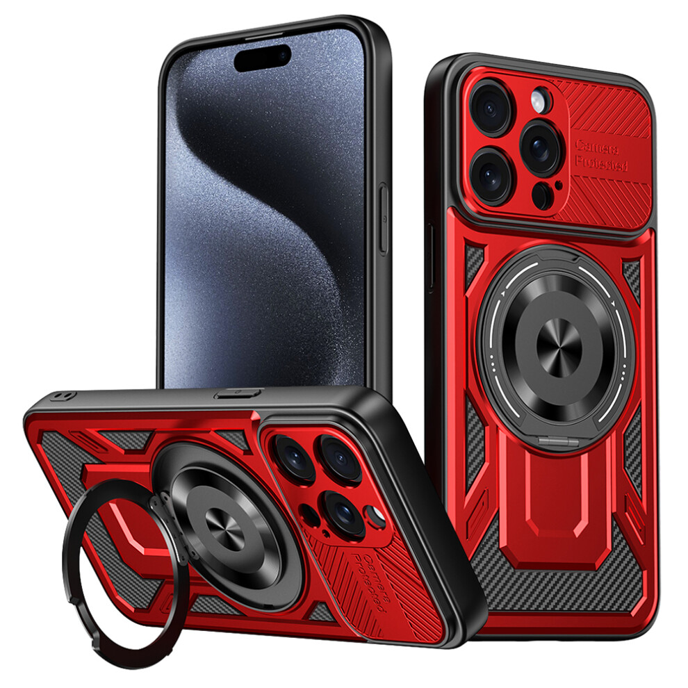 (Iphone 15 Pro Max, ) For Iphone 15 Pro Max Case Compatible With Magsafe Rotating Kickstand Tpu+Pc Phone Cover Red 6914280671772