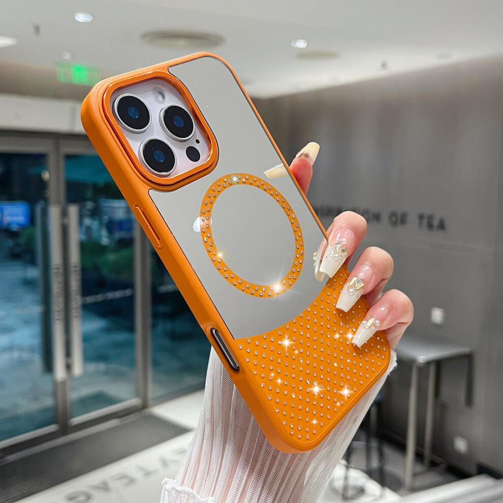 (Iphone 16 Pro Max, ) For Iphone 16 Pro Max Magnetic Case Mirror Surface Tpu+Pc Shockproof Phone Cover Orange 6914288313568
