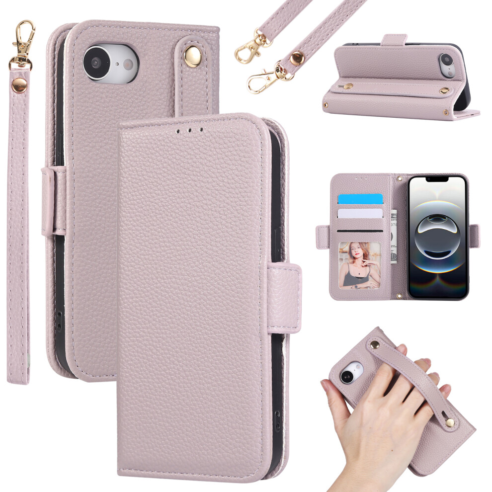 (Iphone 16E, ) For Iphone 16E Wallet Case Rfid Blocking Litchi Texture Flip Leather Cover With Wrist Strap And Crossbody Strap Purple 6914284934705