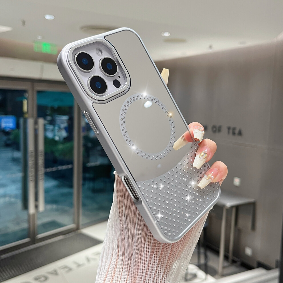 (Iphone 16 Pro, ) For Iphone 16 Pro Magnetic Case Mirror Surface Tpu+Pc Shockproof Phone Cover Silver 6914283954599
