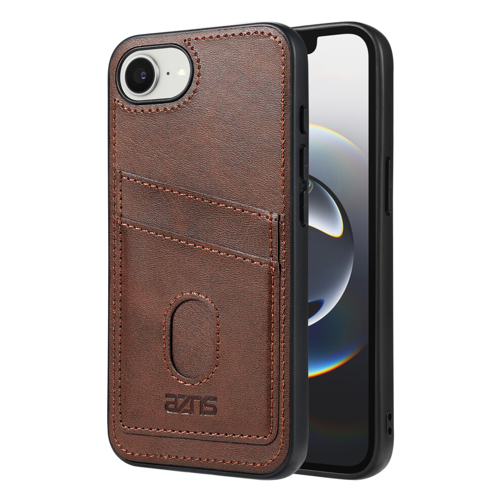 (Iphone 16E, Coffee) Azns K1 Series For Iphone 16E Case Calf Texture Anti-Drop Pu+Tpu Phone Cover Brown 6914286102201