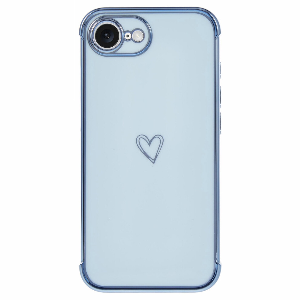 (Iphone 16E, ) For Iphone 16E Case Love Heart Pattern Tpu Phone Cover Electroplating Edge Blue 6914289998764