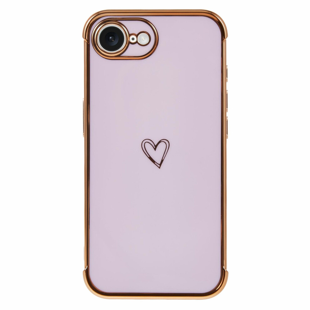 (Iphone 16E, ) For Iphone 16E Case Love Heart Pattern Tpu Phone Cover Electroplating Edge Purple 6914288603324